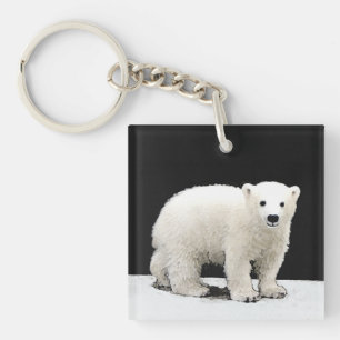 Polar Bear Cub Painting - Original Wildlife Art Keychain