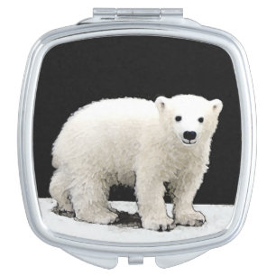 Polar Bear Cub Painting - Original Wildlife Art Makeup Mirror