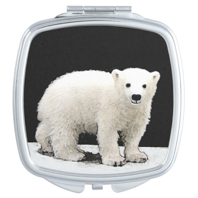 Polar Bear Cub Painting - Original Wildlife Art Makeup Mirror (Front)