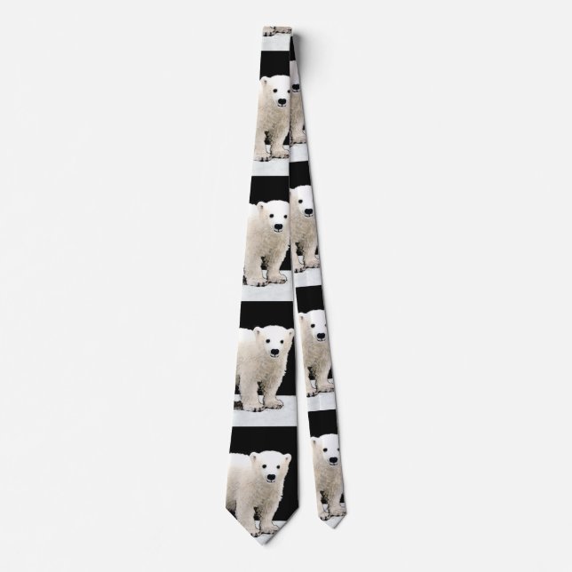 Polar Bear Cub Painting - Original Wildlife Art Neck Tie (Front)