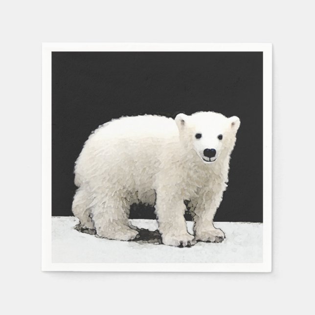 Polar Bear Cub Painting - Original Wildlife Art Paper Napkins (Front)