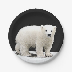 Polar Bear Cub Painting - Original Wildlife Art Paper Plates