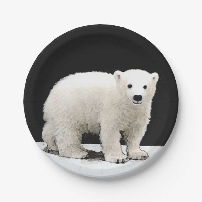 Polar Bear Cub Painting - Original Wildlife Art Paper Plates (Front)