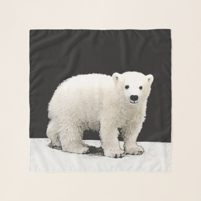 Polar Bear Cub Painting - Original Wildlife Art Scarf (Front (Horizontal))