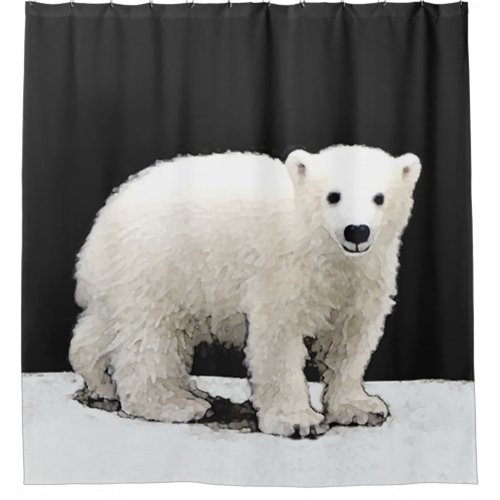 Polar Bear Cub Painting _ Original Wildlife Art Shower Curtain