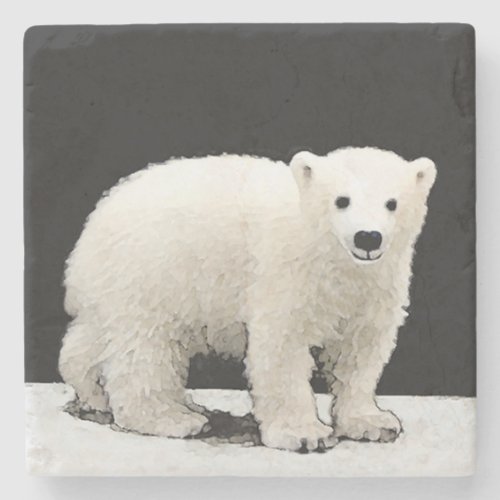 Polar Bear Cub Painting _ Original Wildlife Art Stone Coaster