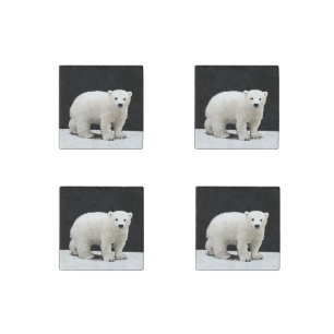 Polar Bear Cub Painting - Original Wildlife Art Stone Magnet