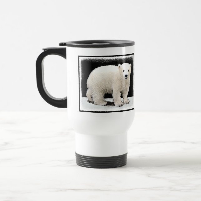 Polar Bear Cub Painting - Original Wildlife Art Travel Mug (Left)