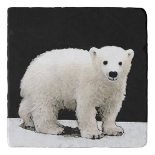 Polar Bear Cub Painting - Original Wildlife Art Trivet