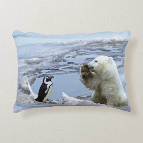 Polar Bear Cub  Penguin Best Friends  Accent Pillow