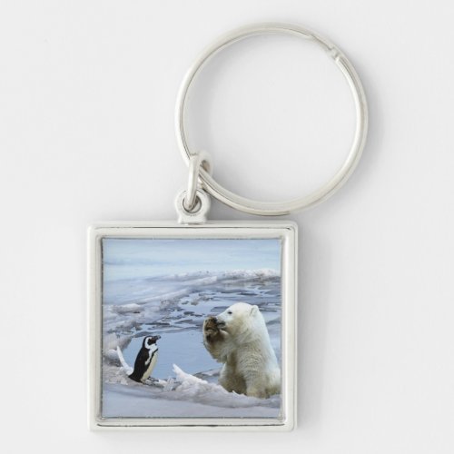 Polar Bear Cub  Penguin Best Friends Keychain