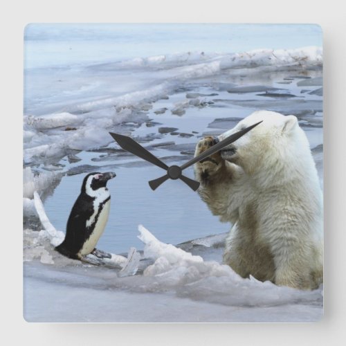 Polar Bear Cub  Penguin Best Friends Wall Clock