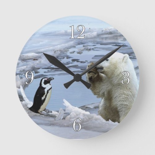 Polar Bear Cub  Penguin Best Friends Wall Clock