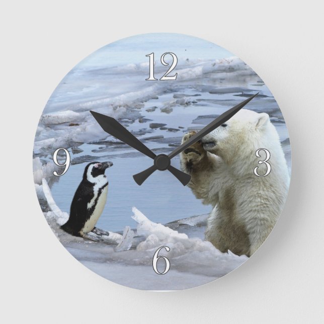 Polar Bear Cub & Penguin Best Friends Wall Clock (Front)