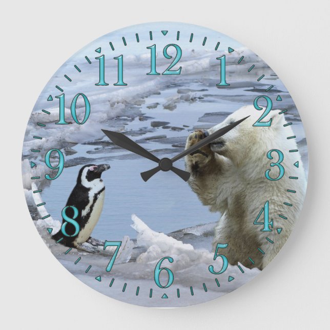 Polar Bear Cub & Penguin Best Friends Wall Clock (Front)