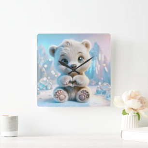 Polar Bear Cub  Square Wall Clock