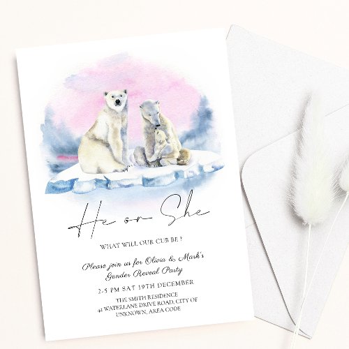 Polar Bear Cub Winter Christmas Gender Reveal Invitation