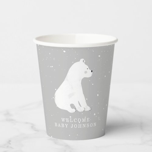 Polar Bear Cub Winter Gray Neutral Baby Shower Paper Cups