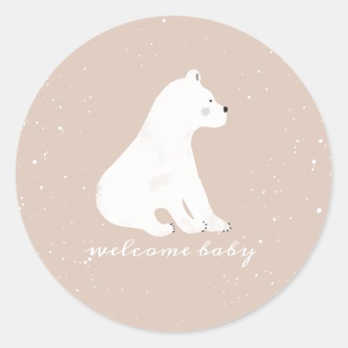 Polar Bear Cub Winter Snow Pink Baby Shower Classic Round Sticker