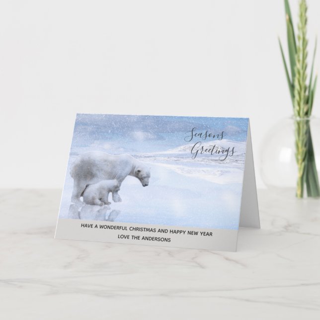 Polar Bear Cub Winter Snow Xmas Photo Personalized Holiday Card (Front)