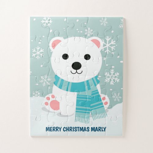 Polar Bear Cub Winter Snowflakes Kids Christmas Jigsaw Puzzle