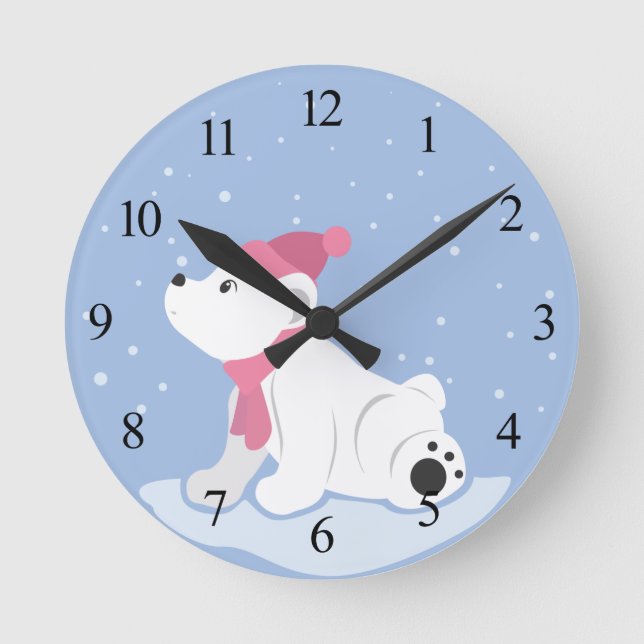 Polar Bear Cub (with numbers) Round Clock (Front)
