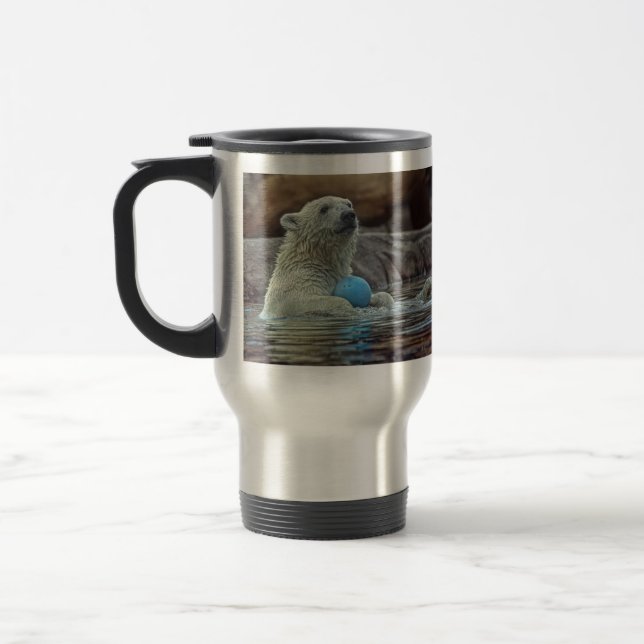 Polar Bear Cub with Toy Travel Mug (Left)