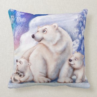 Polar bear & cubs cute cushion