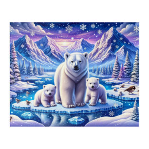 Polar Bear Cubs on Ice in Snowy Landscape Acrylic Print