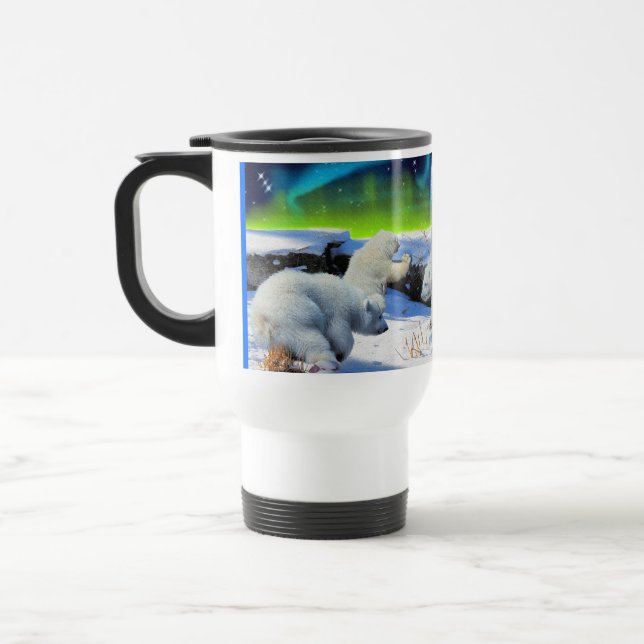 Polar Bear Cubs Playing in Snow Fantasy Art Mug (Left)