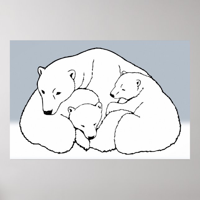 Polar Bear Cubs Poster Print Wildlife Art Poster (Front)