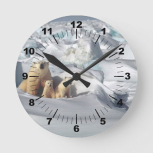 Polar Bear Cubs Snow Photo Round Clock