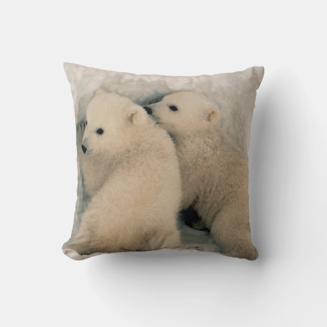 Polar Bear Cubs Throw Pillow (Front)