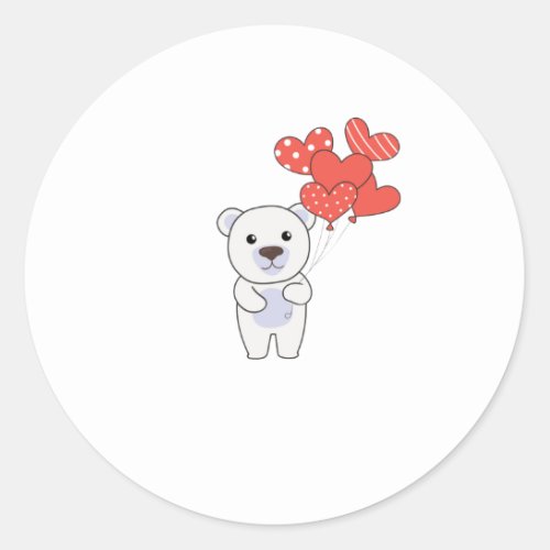 Polar Bear Cute Animals With Hearts Balloons To Classic Round Sticker