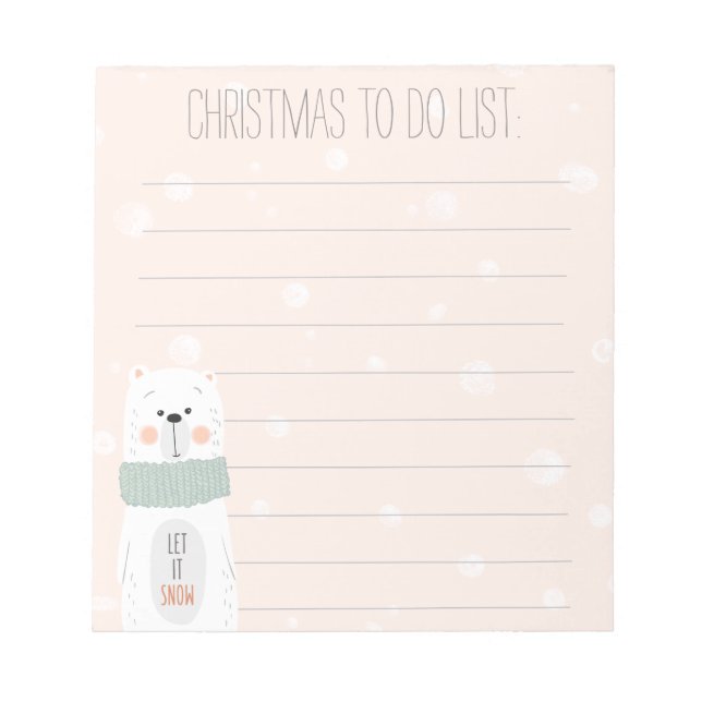 Polar bear - Cute Christmas To Do List Notepad (Front)