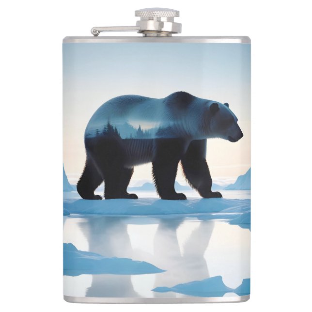 Polar Bear Double Exposure Animal Nature Outdoors Flask (Front)