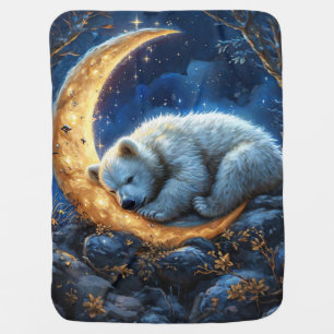 Polar Bear Dreaming on a Glowing Crescent Moon Baby Blanket