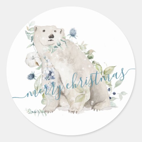 Polar Bear Dressed For Christmas Classic Round Sticker