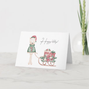 Polar Bear Dressed for Christmas Sleigh Card