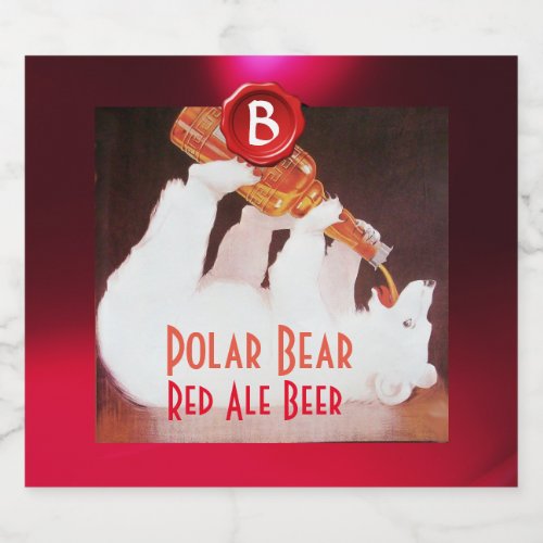 POLAR BEAR DRINKING BEER Red Wax Seal Monogram Beer Bottle Label