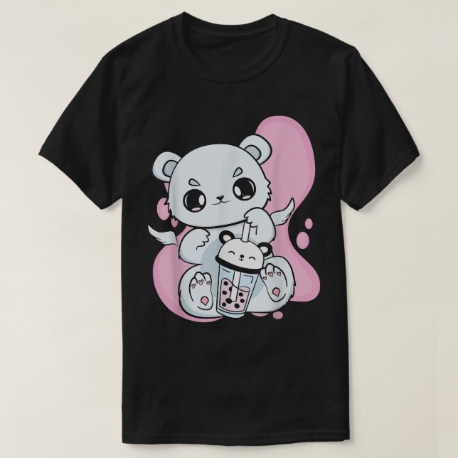Polar Bear Drinking Bubble Tea With Strawberry Bob T-Shirt (Design Front)
