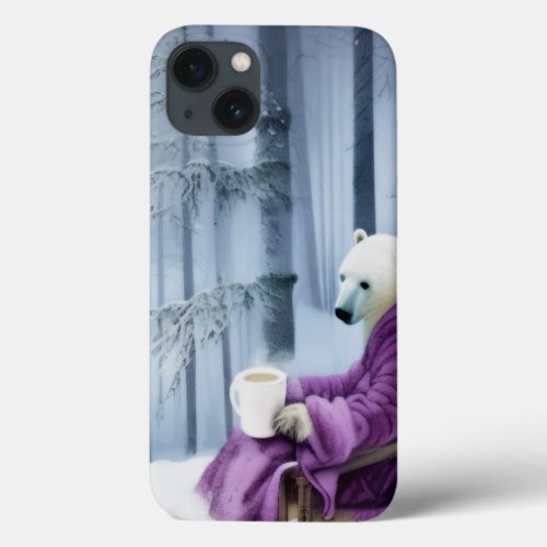 Polar Bear Drinking Coffee iPhone 13 Case