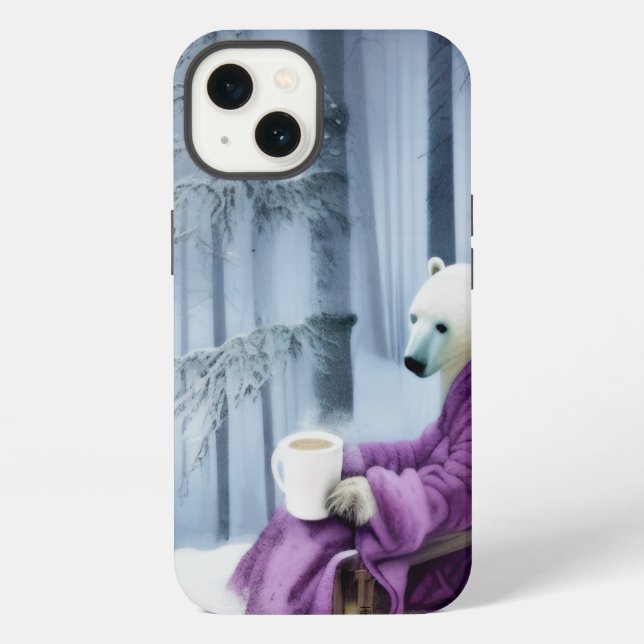 Polar Bear Drinking Coffee Iphone Case (Back)