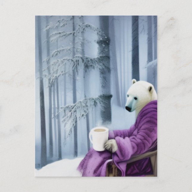 Polar Bear Drinking Coffee Postcard (Front)