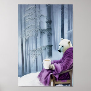 Polar Bear Drinking Coffee Poster