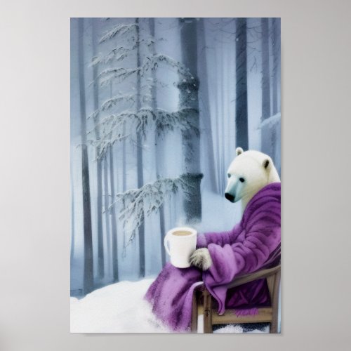 Polar Bear Drinking Coffee Poster