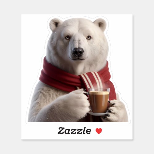 Polar bear drinking latte sticker