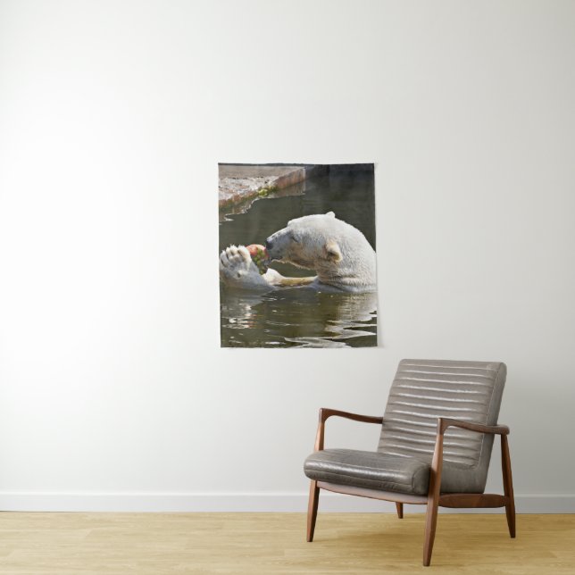 Polar Bear Eating Fruit Horizon Tapestry (In Situ)