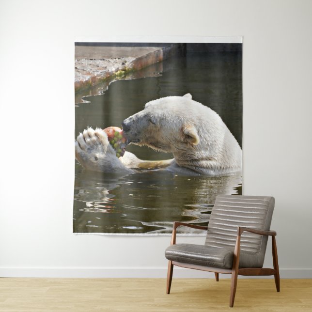 Polar Bear Eating Fruit Landscape Tapestry (In Situ)