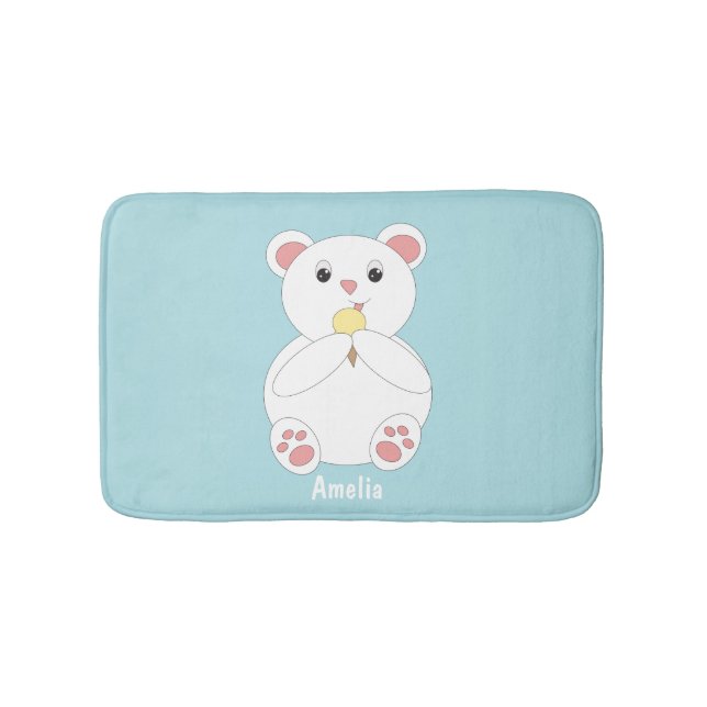 Polar Bear Eating Ice Cream Customizable Bathroom Mat (Front)